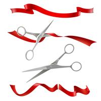 Scissors Cutting Red Ribbon Realistic Set  vector
