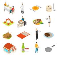  Restaurant Cafe Bar Isometric Icons Set 