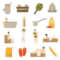 Set de iconos planos de baño sauna spa vector