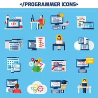 Programmer Flat Color Decorative Icons Set vector