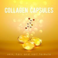 Collagen Formula Capsules Golden Background POster vector