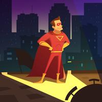 Superman en la ilustración de la ciudad de noche vector