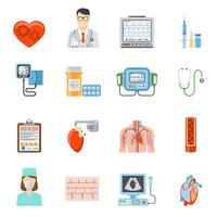 Cardiology Flat Icons Set vector