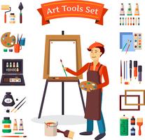 Artist And Art Tools Set vector