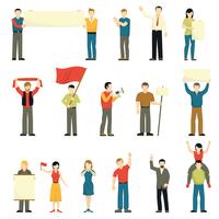 Cheering Protesting People Decorative Icons Set vector