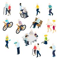 Pensioners Life Isometric Set  vector