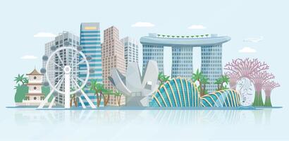 Singapore Skyline Flat Panoramic View Poster  vector