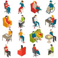 Sitting People Isometric Icon Set vector