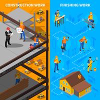 Construction Workers Isometric  Banners Set  vector