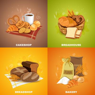  Bakery Breadshop 4 Flat Icons Square