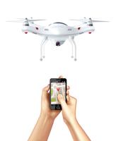 Drone y Smartphone con aplicación de navegación vector