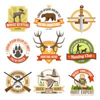 Emblemas de caza de color plano vector