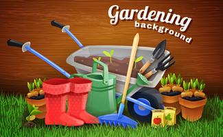 Colorful Gardening Background With Farm Tools  vector