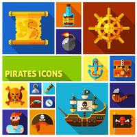 Piratas iconos de dibujos animados plana vector