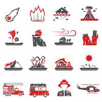 Natural Disaster Red Black Icons Collection   vector