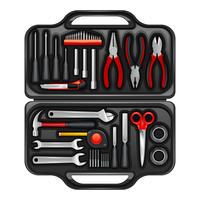 Caja de herramientas con juego de herramientas vector