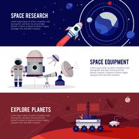 Space Research Flat Horizontal Banners Set  