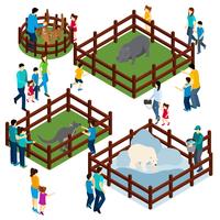 Zoo Outdoor Enclosures Visitors Isometric Banner  vector