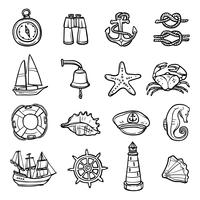 Nautical Black White Icons Set  vector