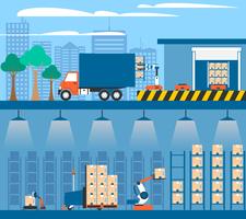 Warehouse Automation 2 Banners planos Composiciones vector