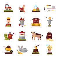 Peasant Farm Household Flat Icons Collection  vector