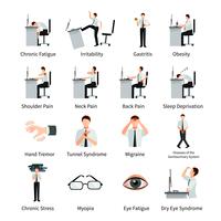 Office Syndrome Flat Icons Set vector