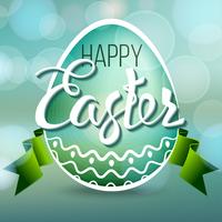 Happy Easter egg with bokeh lights and tape letters, holiday symbol vector