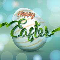 Happy Easter egg with bokeh lights and tape letters, holiday symbol. vector