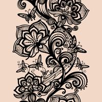 Abstract seamless lace pattern with flowers and butterflies