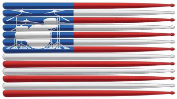 Drummer flag with drum set and drum sticks isolated vector illustration