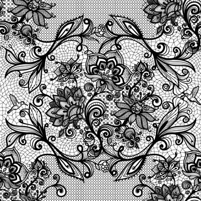 Abstract seamless lace pattern with flowers and butterflies. 