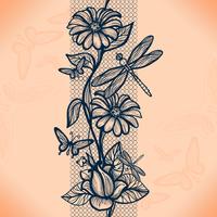 Abstract seamless lace pattern with flowers and butterflies. Infinitely wallpaper, decoration for your design, lingerie and jewelry. vector