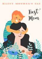 Happy Mothers Day. Vector illustration with woman and child.