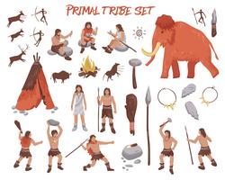 Primal Tribe People Icons Set vector
