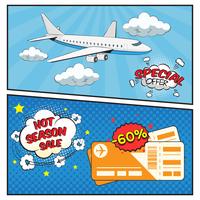 Air Tickets Sale Comic Style Banners vector