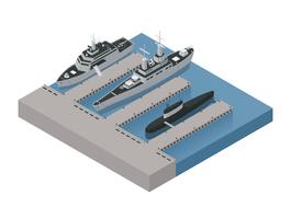 Composición isométrica de barcos militares vector