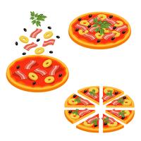 Pizza en rodajas conjunto de iconos isométricos vector