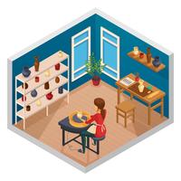 Pottery Isometric Workspace Composition vector