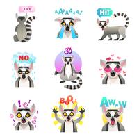 Set de pegatinas Lemur Emoji vector