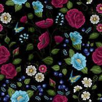 Floral Embroidery Seamless Pattern  vector