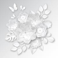 White Paper Flowers Composition Card  vector