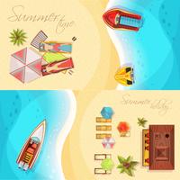 Playa vacaciones Banners horizontales vista superior vector