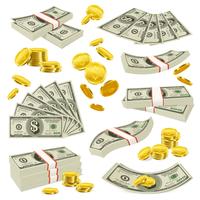 Realistic Coins And Banknotes Money Set vector