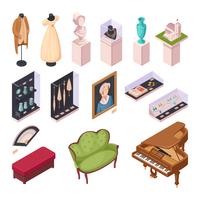 Museum Exhibition Isometric Icons Set vector