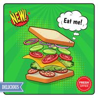 Cartel publicitario Sandwich en Comic Style vector