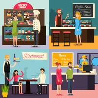 Cafe Worker Flat Icon Set vector