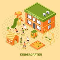  Kindergarten Building Isometric Composition vector