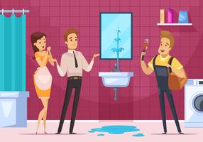 Plumber And Family Couple In Bathroom Interior  vector