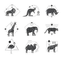 Animales emblemas poligonales monocromos vector