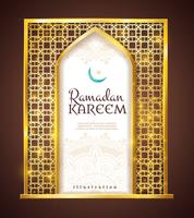 Ramadán Kareem Adorno tradicional con marco dorado vector